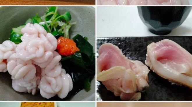 白子の小鉢と握り寿司を並べた和食の一皿